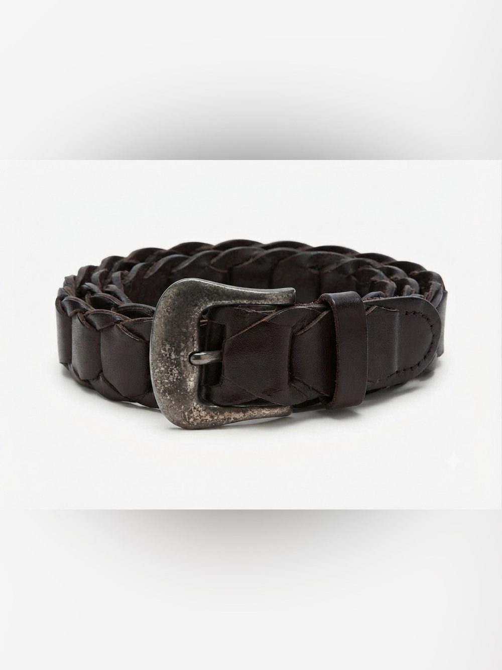 Vintage black leather braided belt rope Small